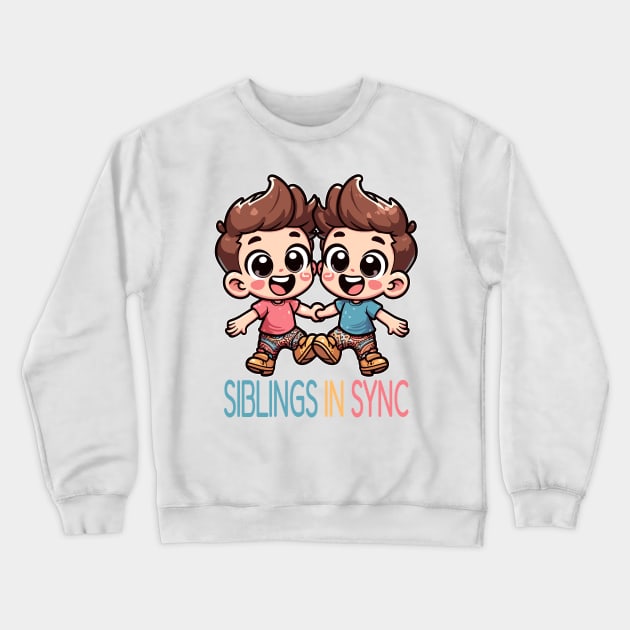 Match and Mischief: Twin Siblings Delight Crewneck Sweatshirt by maknatess